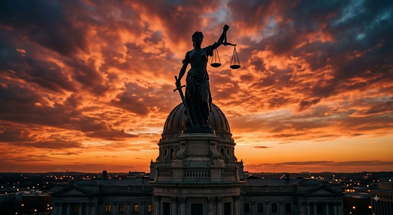 Silhouette of Lady Justice representing equality before the law.